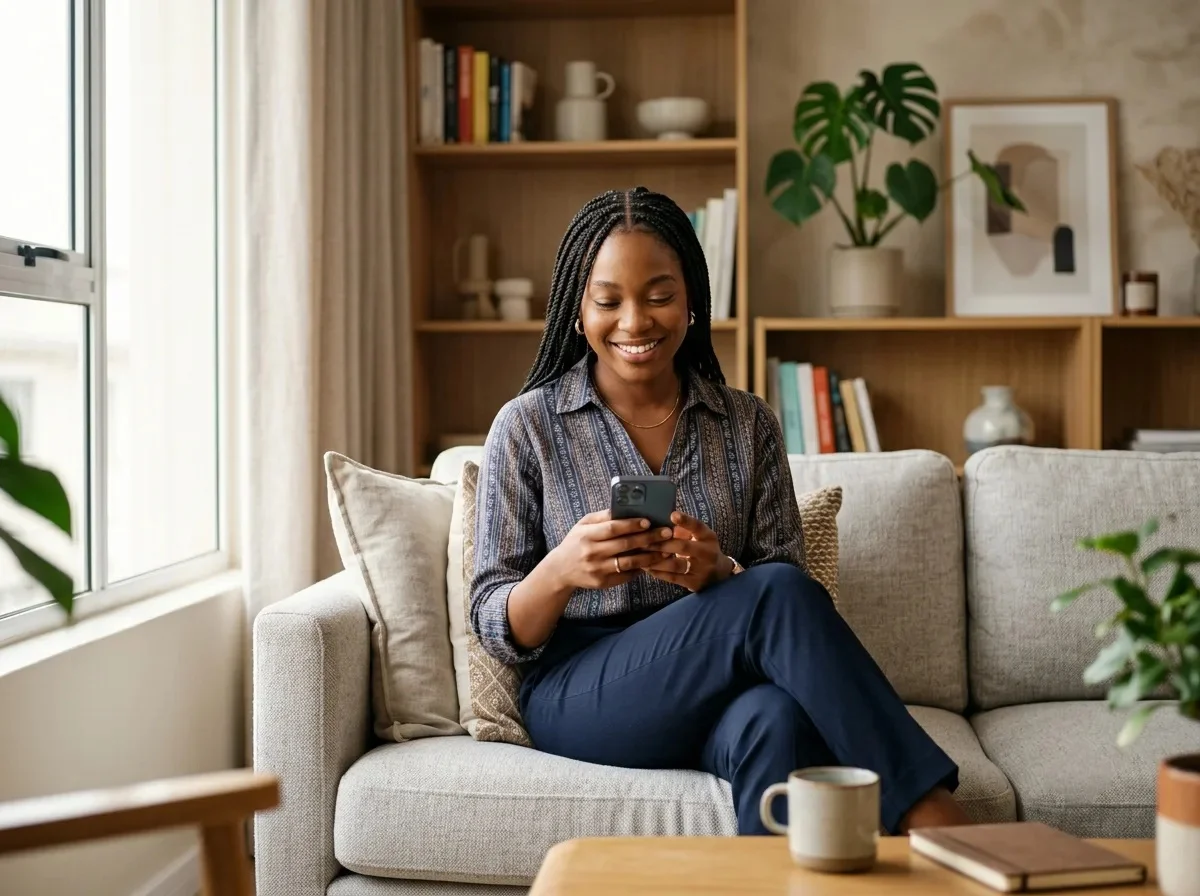 A guest reviewing a listing on her phone